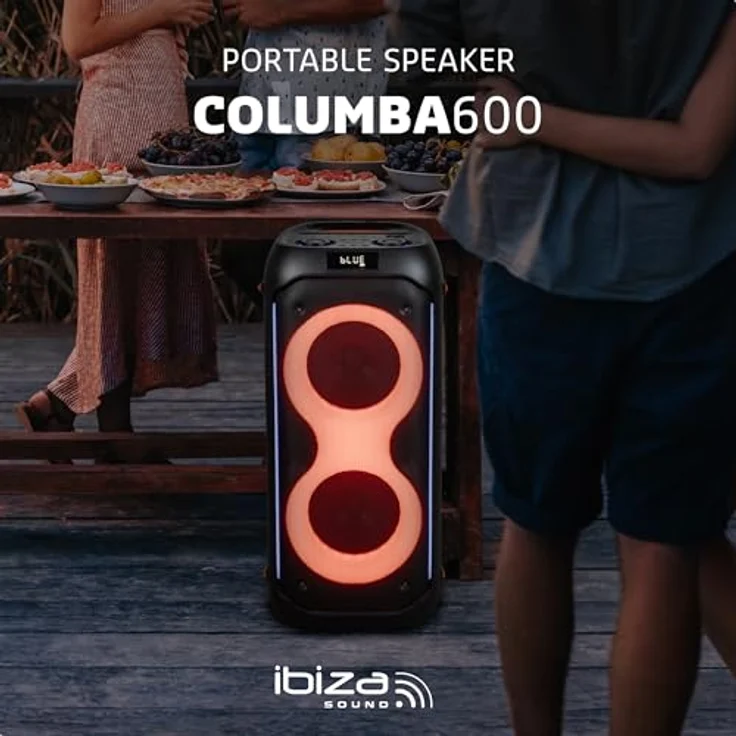 Ibiza COLUMBA600, leistungsstarker PA-Lautsprecher mit 2x6,5" Schallwand, wiederaufladbarer Batterie, Bluetooth, Micro-SD, USB, AUX, 2 MIC IN, TWS, mehrfarbige LED und Tragegriff – Bild 4