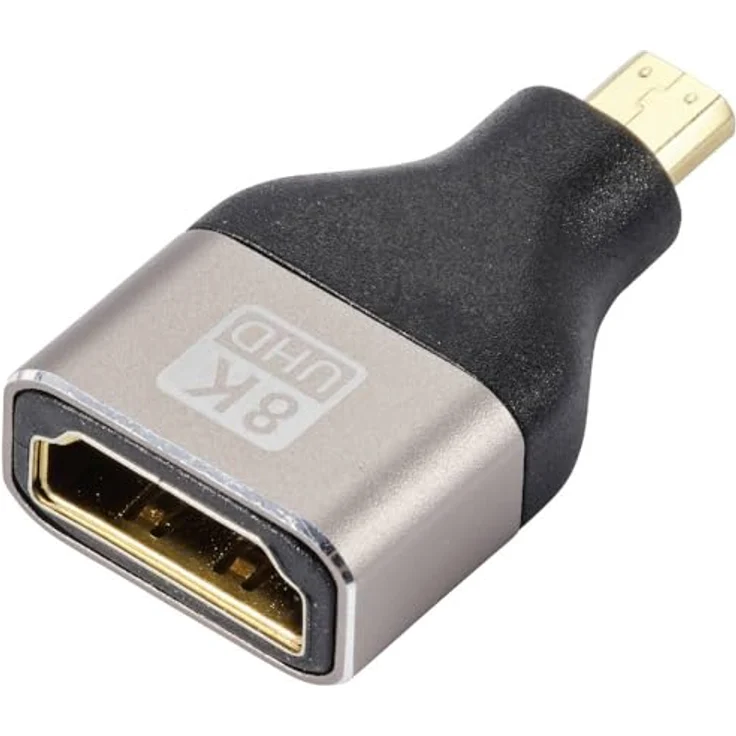 SpeaKa Professional SP-11302016 HDMI Adapter [1x HDMI-Stecker D Micro - 1x HDMI-Buchse] Schwarz, Silber UHD 8K @ 60 Hz, – Bild 2