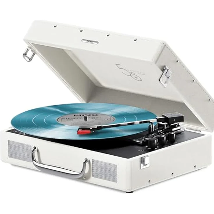 Mixx Revival 55, Stereo-Vinyl-Plattenspieler mit Bluetooth-Funktion und integrierten Lautsprechern, Retro Vintage-Design, Creme – Bild 1