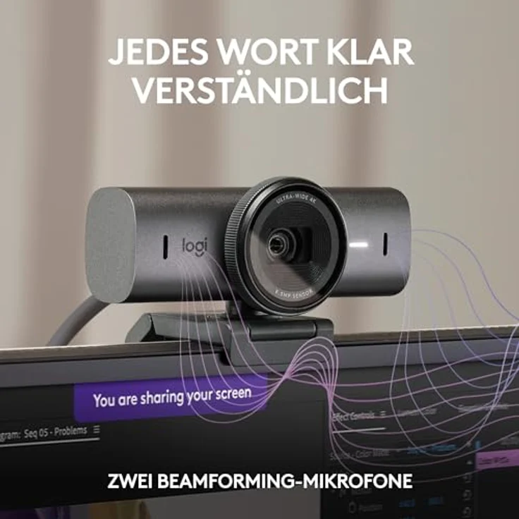 Logitech MX Brio Ultra HD 4K Collaboration and Streaming Webcam, 1080p at 60 FPS, Dual Noise Reducing Mics, Show Mode, USB-C, Webcam Cover, Works with Microsoft Teams, Zoom, Google Meet, Graphit – Bild 4