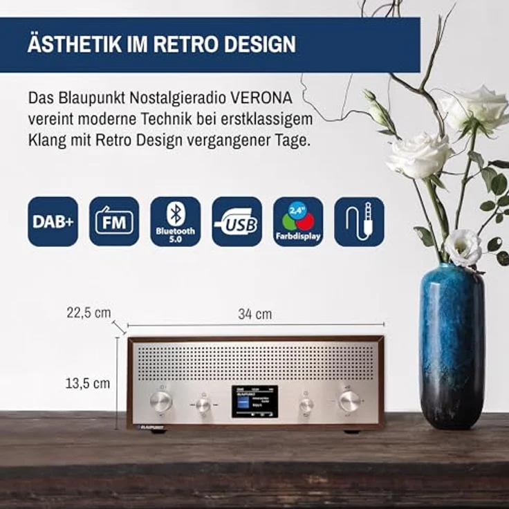 BLAUPUNKT Verona RXD 190 DAB+ mit AUX IN und Bluetooth - 15 Watt RMS Radio mit LC-Farbdisplay, Radio mit Wecker, Stereo Radio, Walnuss – Bild 2