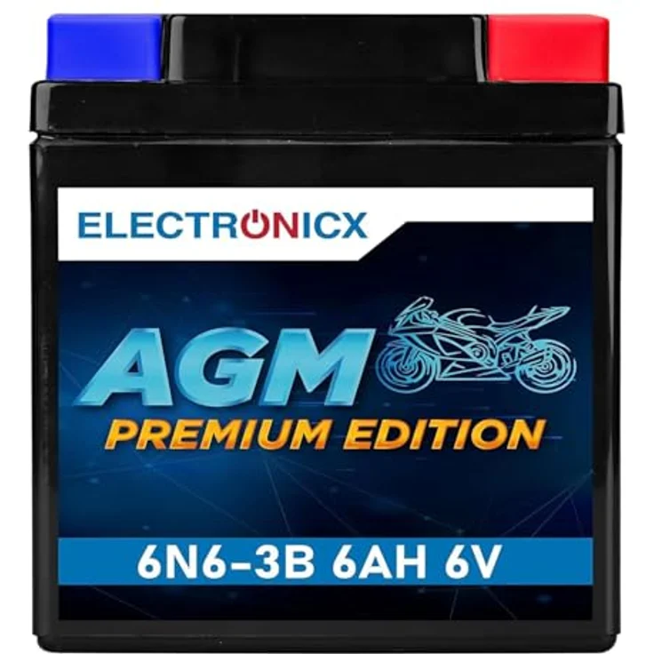 Electronicx AGM-6N6-3B AGM Motorradbatterie 6Ah 6V, wartungsfrei, auslaufsicher, rüttelfest für Motorrad, Roller, Quad und Jetski – Bild 1