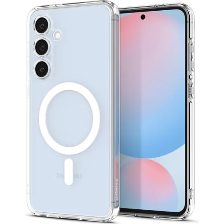 Spigen Ultra Hybrid MagFit Hülle Kompatibel mit Samsung Galaxy S24 FE -Weiß, Kristallklare Schutzhülle mit Metallring und Luftkissentechnologie – Bild 1