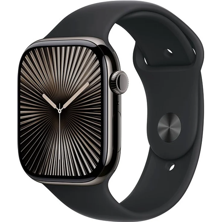 Apple Watch Series 10, 46 mm, GPS + Cellular, Titangehäuse Schiefer, Sportarmband Schwarz, S/M – Bild 1