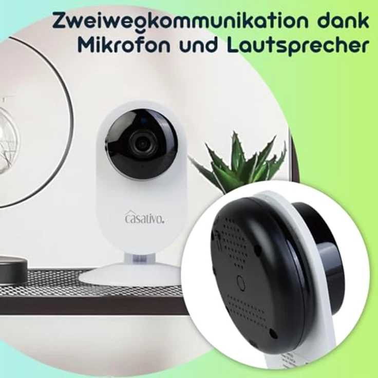 Casativo Full-HD-IP-Überwachungskamera mit Nachtsicht, 135° Weitwinkel, WLAN, Zwei-Wege-Audio & Bewegungserkennung, weiß – Bild 5