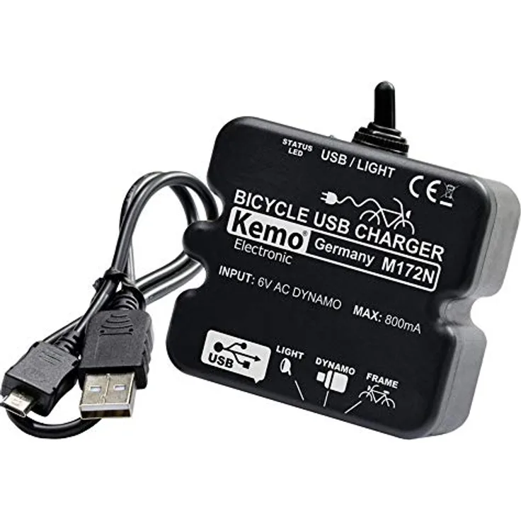 Kemo Laderegler (5 W), leistungsstarkes USB Ladegerät für Fahrraddynamo, Schwarz