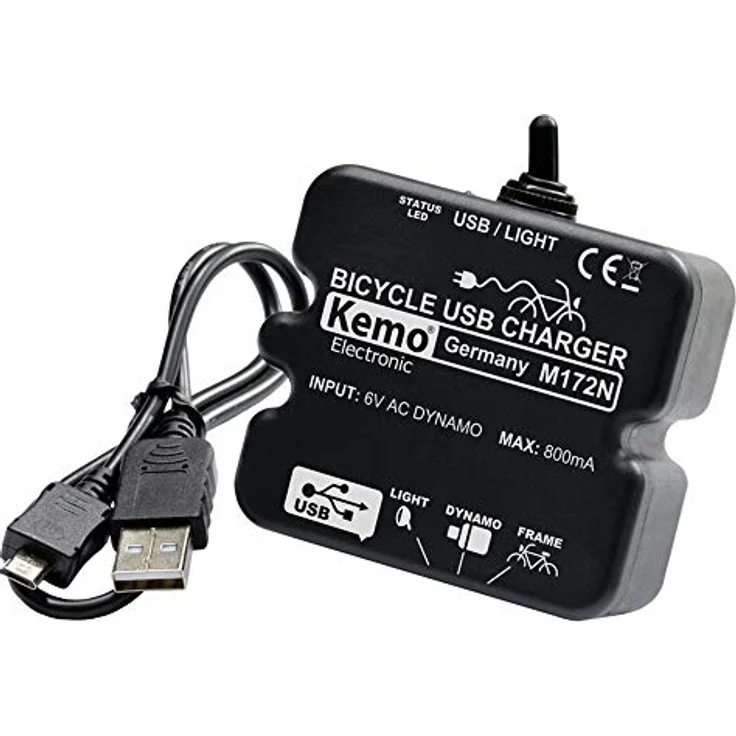 Kemo Laderegler (5 W), leistungsstarkes USB Ladegerät für Fahrraddynamo, Schwarz – Bild 1