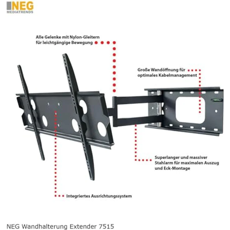 NEG Profi Universal TV-Wandhalterung Extender 7515 (schwarz) Schwenk-, neig- und ausziehbar, Full Motion – Bild 4