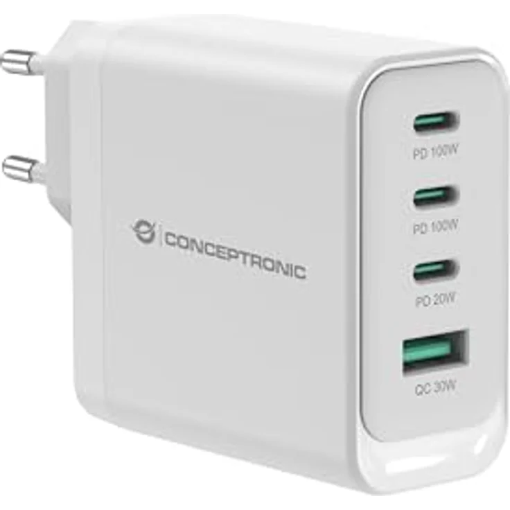 Conceptronic ALTHEA22W100, 4-Port USB-Ladegerät mit 3x USB-C und 1x USB-A, 100W, Weiss, Power Delivery und PPS-Technologie – Bild 1