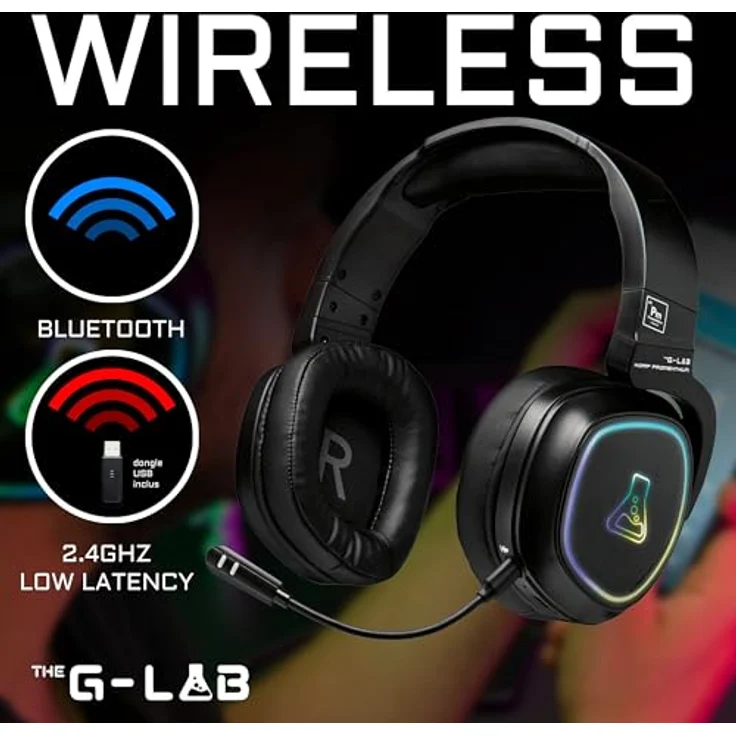 THE G-LAB Korp Promethium Wireless Gaming Headset, kabellos für PS4/PS5/PC, mit RGB-Hintergrundbeleuchtung und hochwertigem Stereo-Sound – Bild 2