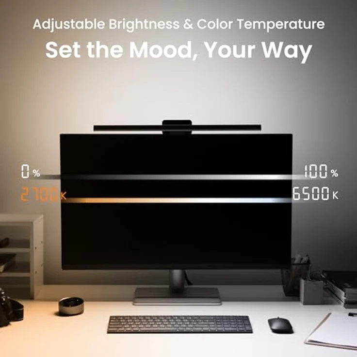 BenQ ScreenBar Halo 2, LED Monitorlampe mit kabellosem Controller, blendfreiem Licht, einstellbarer Helligkeit und Farbtemperatur, USB-betrieben – Bild 4