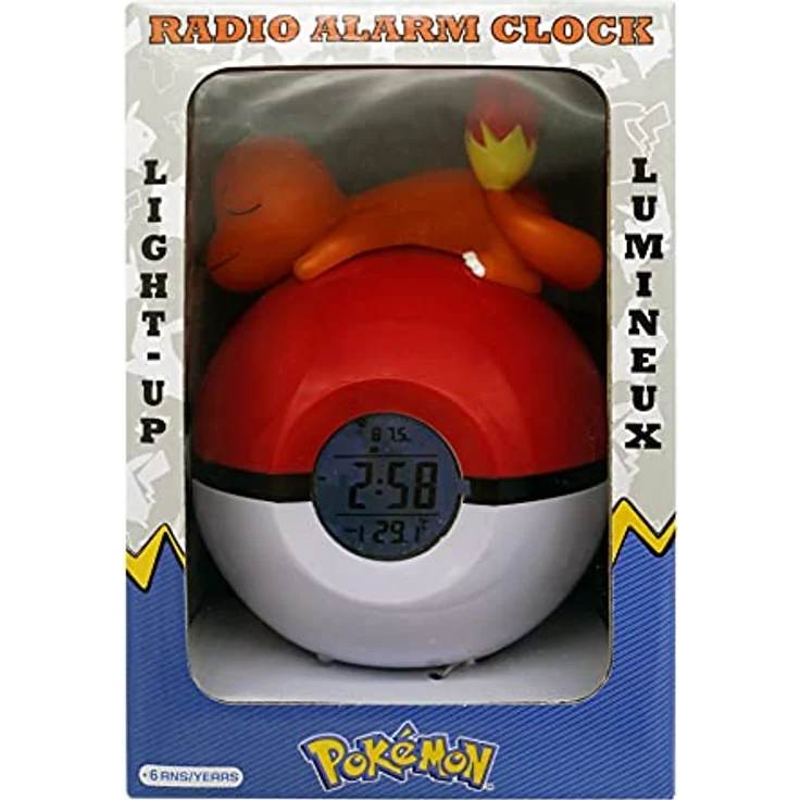 Teknofun - Leuchtender Wecker Pokémon - Salamèche Schläft Auf Einem Pokéball - Multifunktions - Gibt Zeit und Dekor - Orange, Rot und Weiß - Für Kinder, Sammler – Bild 5