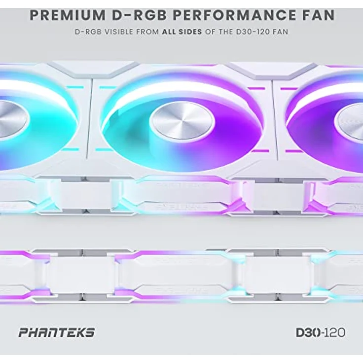 Phanteks D30 PWM Regular Airflow D-RGB Lüfter, 3er Pack - 120mm, weiß – Bild 4
