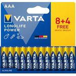 Varta Batterien AAA, 12 Stück, Longlife Power, Alkaline, ideal für Spielzeug, Funkmaus, Taschenlampen, plastikfreie Verpackung, Made in Germany