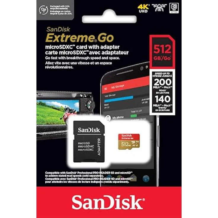 SanDisk Extreme Go microSDXC Karte 512 GB, UHS-I, bis zu 200 MB/s, V30, Class 10, für Android Smartphones, Action Cams und Drones – Bild 5