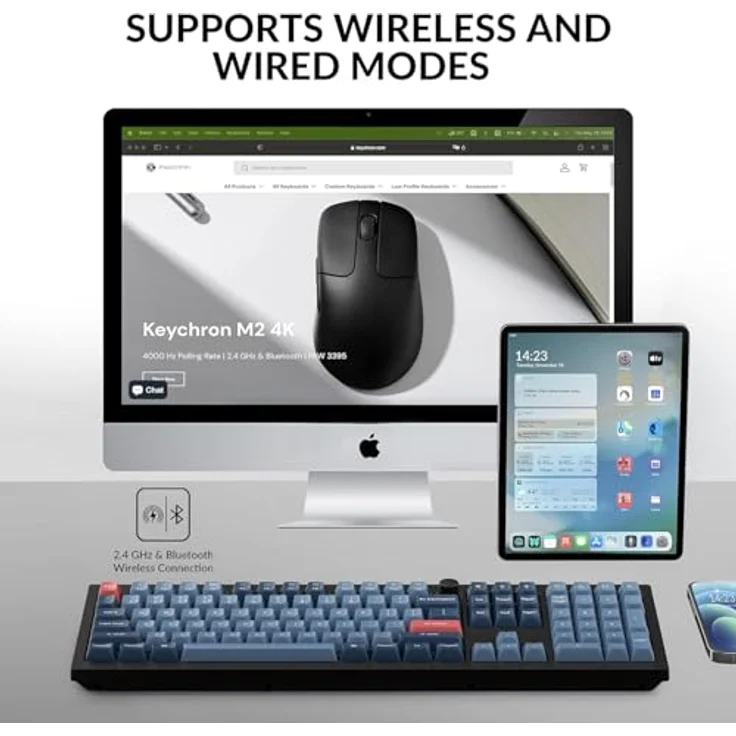 Keychron V6 Max, Fullsize Custom Wireless Mechanische Tastatur, 2.4 GHz/Bluetooth/USB-C, RGB, QMK/VIA Programmierbare Makros, Hot-Swap PBT Tastenkappen für Mac und Windows, Gateron Jupiter Banana – Bild 3