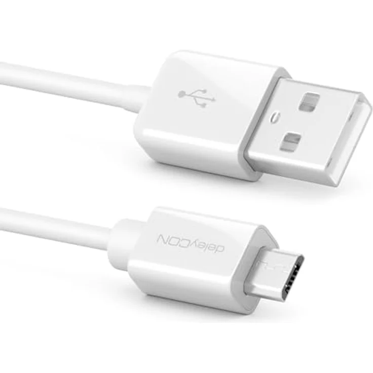 deleyCON 1m Micro USB Ladekabel Datenkabel Kompatibel für Android Handys Smartphones Tablets MP3 Player Kameras uvm. - Weiß – Bild 2