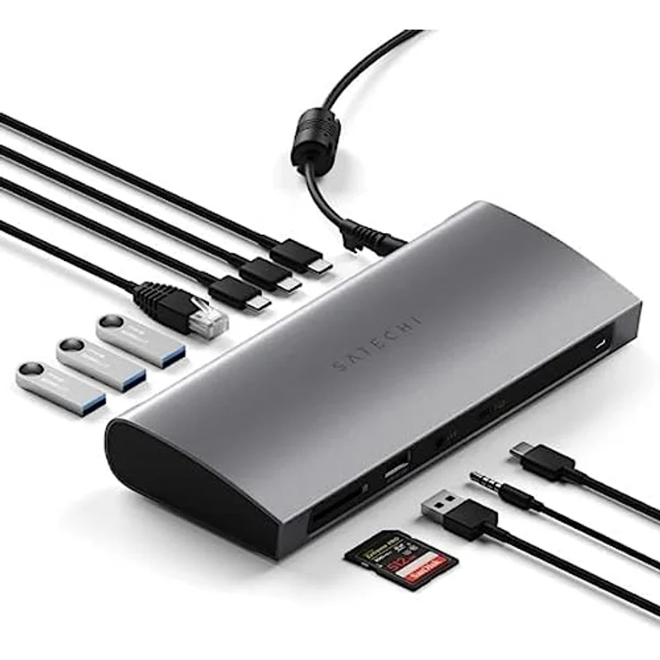 Satechi Thunderbolt 4 Dock – 11-in-1 – Thunderbolt 4 Host Port, 3 Thunderbolt 4 Downstream Ports, 3 USB-A 3.2 Ports, USB-A 2.0 Port, SD-Kartenleser, GbE, Audiobuchse – Kompatibel mit M2 & M1 MacBook – Bild 1
