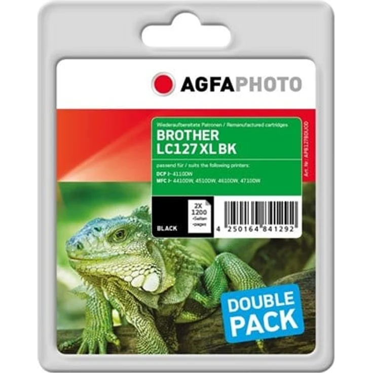 Agfa Photo 2er-Pack Tintenpatronen, Schwarz, kompatibel mit Brother LC127XLBKBP2