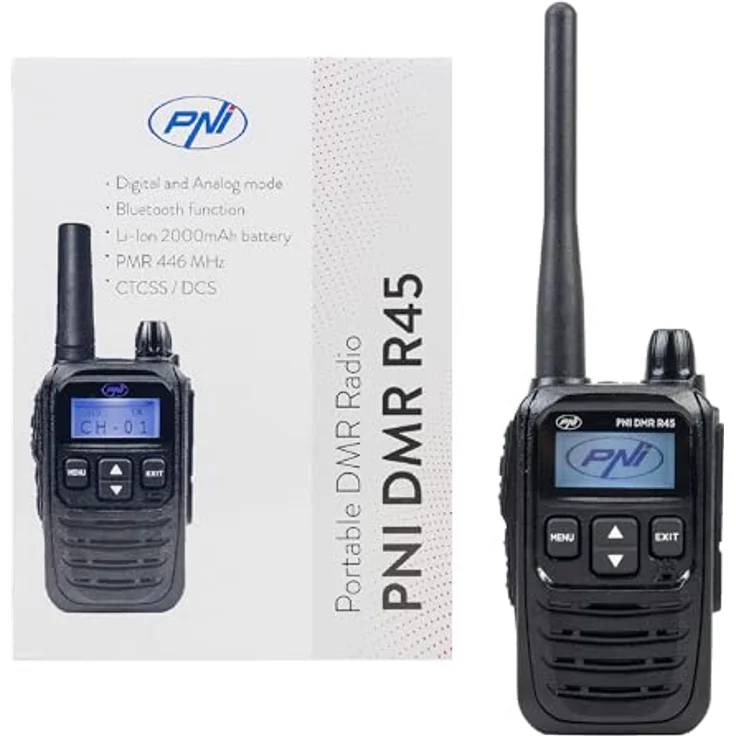 PNI DMR R45, Tragbarer Radiosender mit 16 digitalen und 99 analogen Kanälen, Sprachaufzeichnungsfunktion, Li-Ion 2000 mAh Akku, Dual-Mode 446 MHz – Bild 2