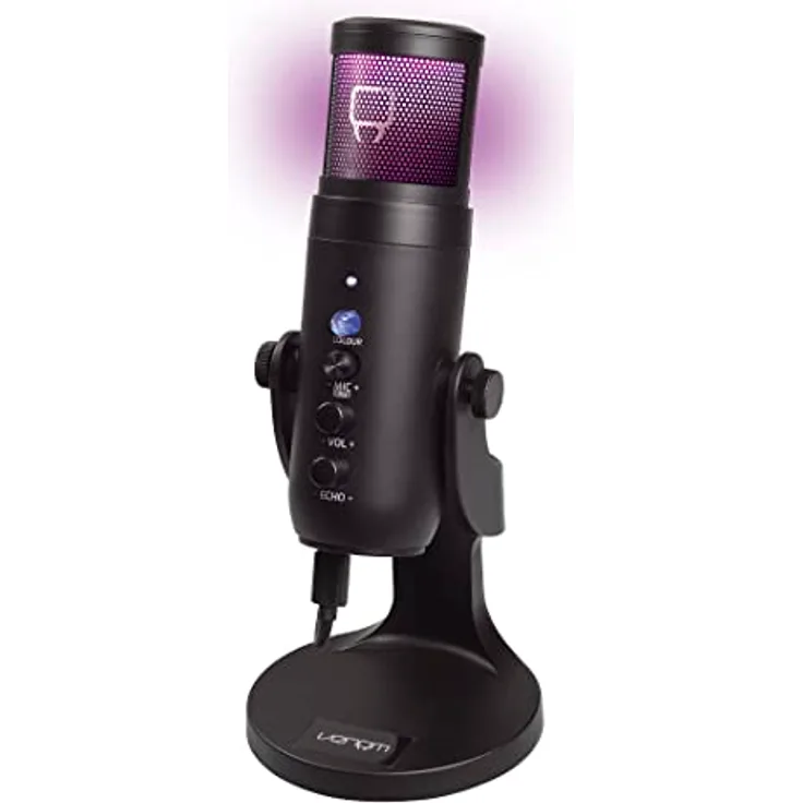 Venom Streaming-Mikrofon mit Nierencharakteristik, LED-Gitter und AUX-Anschluss für PS5/PC