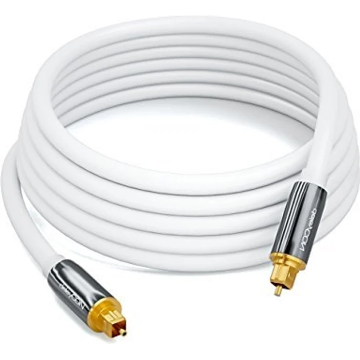 deleyCON Optisches Digital Audio Kabel - S/PDIF - 2x Toslink Stecker 3m - LWL Lichtwellenleiter Kabel - Metallstecker - 5mm -flexibel - Weiß – Bild 4
