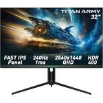 TITAN ARMY P32A2S2 Gaming Monitor, 32 Zoll, 240Hz 1440P QHD, Fast IPS, 1ms GTG, Adaptive-Sync, HDR400, 97% DCI-P3, Low Blue Light, Verstellbarer Ständer, DP & HDMI x2