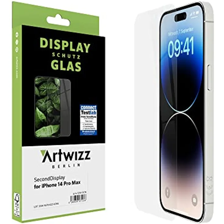 Artwizz SecondDisplay Schutzglas kompatibel für iPhone 14 Pro Max - HD Displayschutz aus Sicherheitsglas, 9H Härte