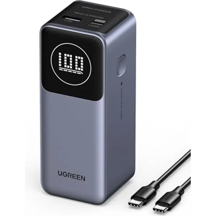 UGREEN Nexode Power Bank 12000mAh 100W Powerbank mit digitalem Display, USB C PD 3.0, kompatibel mit iPhone 15/14 Pro Max, Galaxy S24 Ultra, iPad - Leichtgewichtig und Hochgeschwindigkeiten Aufladen