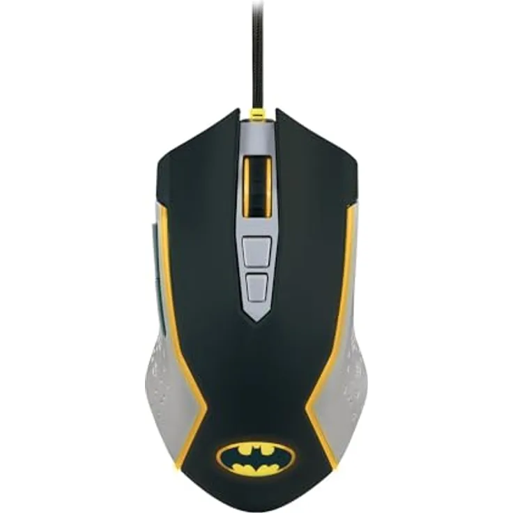FRTEC Batman Edition Gaming-Maus, gelbe LED-Beleuchtung, verstellbarer DPI bis 8000, kabelgebunden, ergonomisches Design, konfigurierbare Seitentasten