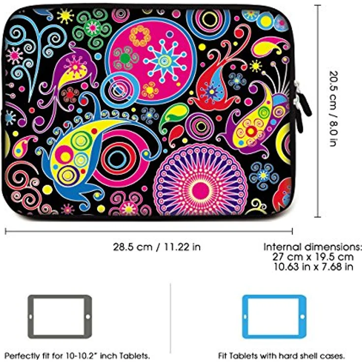 Sidorenko Tablet PC Tasche für 10-10.1 Zoll - Universal Tablet Schutzhülle - Hülle Sleeve Case Etui aus Neopren, Mehrfarbig – Bild 2