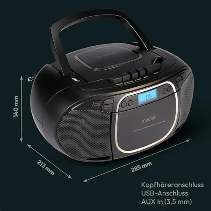 Medion LIFE E66476, Tragbares Radio mit digitalem Tuner für AM und FM, 22 Watt RMS, LCD-Display, Schwarz – Bild 7