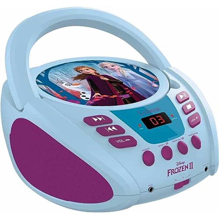 Lexibook Disney Frozen Die Eiskönigin Elsa Boombox CD-Player, AUX-Eingangsbuchse, AC-Betrieb oder Batterie, Blau-Weiß , RCD108FZ-10 (neues Design) – Bild 2