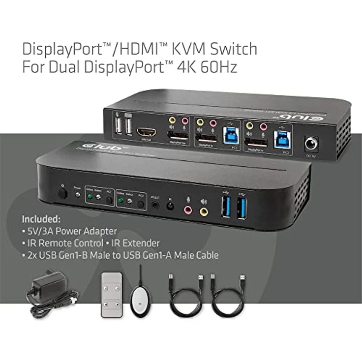 Club 3D CSV-7210, DisplayPort KVM Switch mit 4K Auflösung bis 4096x2160, Schwarz – Bild 2