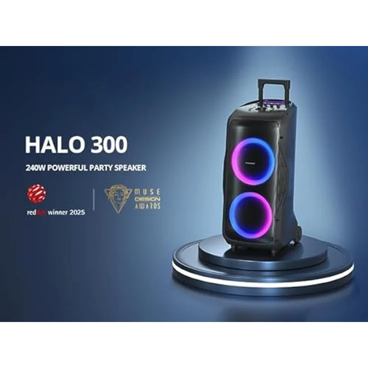 Tronsmart Halo 300, tragbarer Party Lautsprecher mit 240W Leistung, 270° Sound, 20H Akkulaufzeit, Karaoke/Gitarreneingang, IPX4, schwarz – Bild 3
