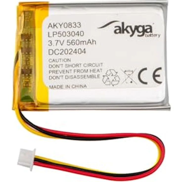 Akyga AKY0833, 3.7V 560mAh Lithium Polymer Akku mit PCM- und NTC-Schutz, 3-Polig 1,25 Molex-Stecker, 80mm Kabel, ideal für tragbare Geräte – Bild 1