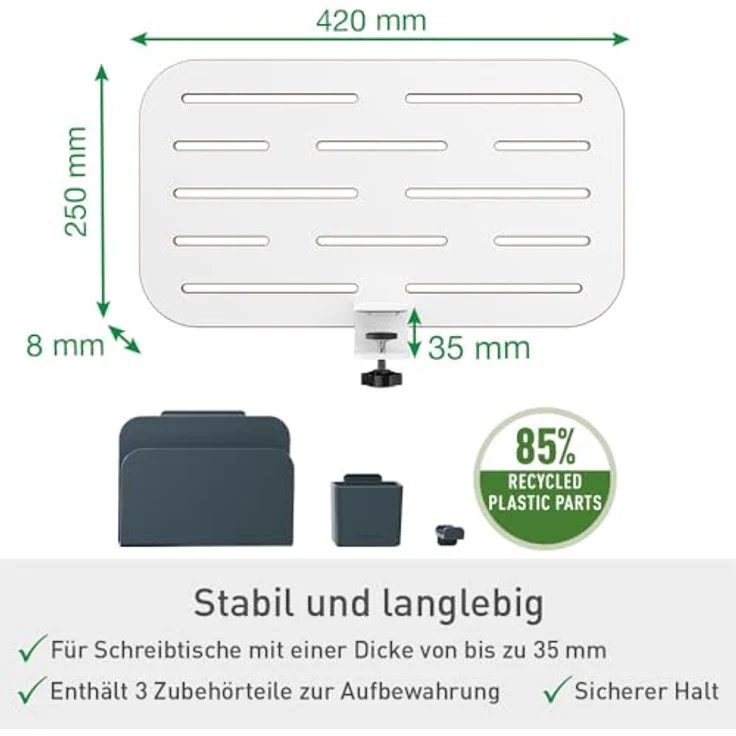 Leitz Ergo Kleiner Pegboard Schreibtisch-Organizer, Kompatibel mit Tischdicken bis 35mm, Breite Hängeschlitze, Weiß – Bild 5
