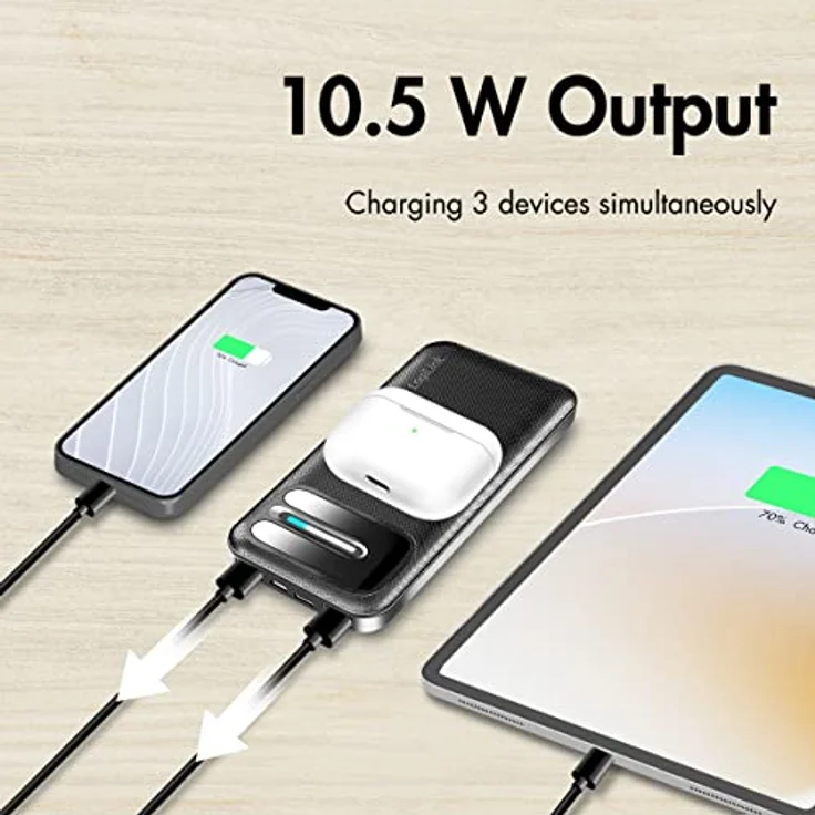 Induktions-Powerbank mit 8000 mAh, kabelloses Laden für QI-fähige Geräte, zusätzliches Aufladen per USB (1x Typ-C, 1x Micro-USB) – Bild 4