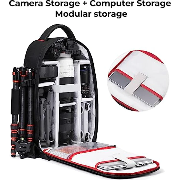 K&F CONCEPT Fotorucksack, wasserdicht mit Laptopfach für Canon Sony Nikon Olympus, Größe M, schwarz – Bild 3