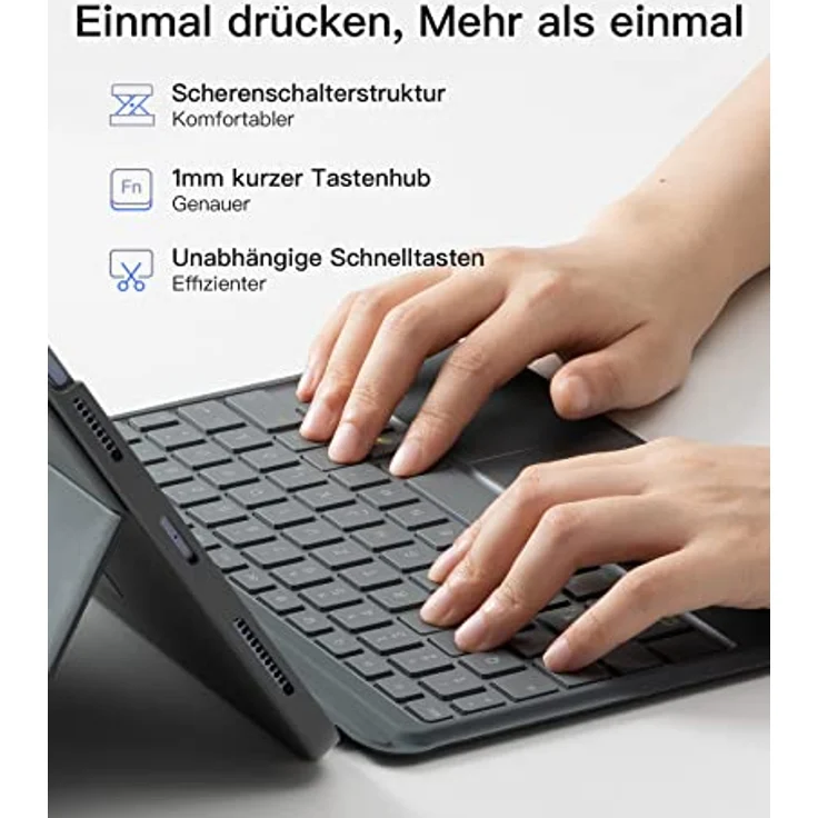 Inateck Hülle mit Tastatur für iPad 10 Generation, 10,9 Zoll 2022, Abnehmbar, 7-Farbiger Hintergrundbeleuchtung, Hoch-/Querformat Ständer, QWERTZ, KB04112 – Bild 5
