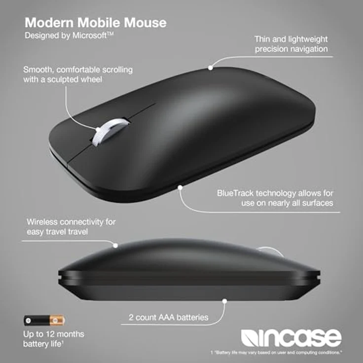 Incase Designed by Modern Mobile Maus KTF, kabellose Maus für den Alltag, schwarz – Bild 2