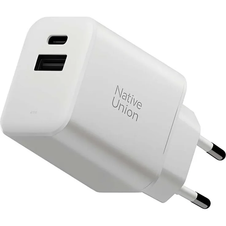 Native Union GaN Wandladegerät 45 W, USB-C und USB-A Power Delivery, kompakt, Weiß
