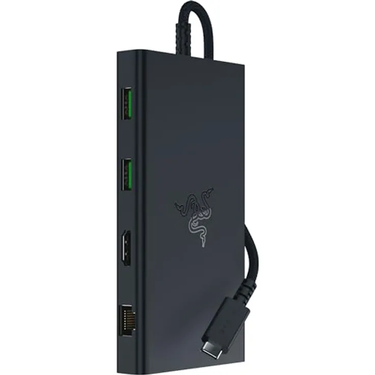 Razer USB-C Dock - 11 Anschlüsse mit HDMI, Gigabit-Ethernet, 3,5mm-Audio-Anschluss, USB-A & -C, kompatibel mit Windows und Mac (Bildschirm-Ausgabe mit 4K, 7.1 Surround Sound) Schwarz