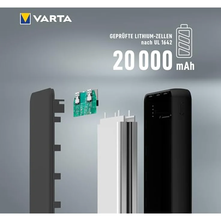 VARTA Power Bank 20000mAh, Powerbank Power on Demand mit 4 Anschlüssen (1x Micro USB, 2x USB A, 1x USB C), kompatibel mit Tablets & Smartphone, in umweltschonender Verpackung – Bild 3