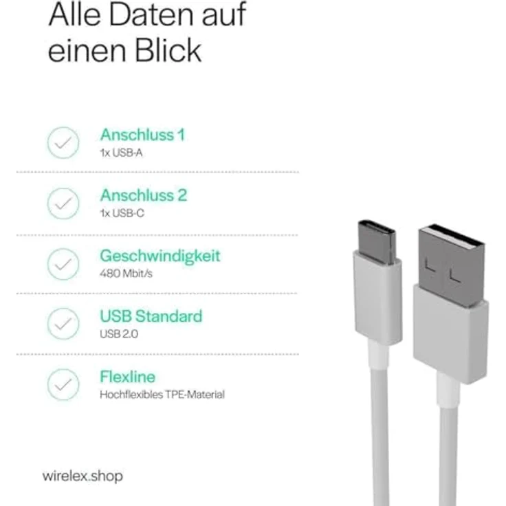 S/CONN maximum connectivity FL31-13043, 2 m USB A zu USB C Kabel, USB 2.0, 0,48 Gbit/s, Weiß – Bild 3