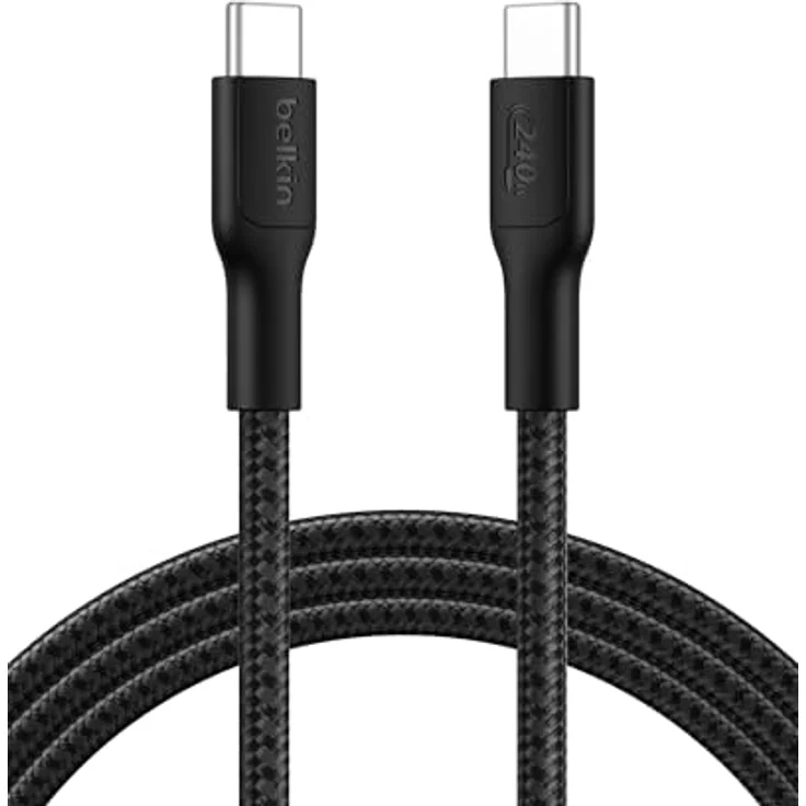 Belkin Eco Geflochtenes USB-C auf USB-C Kabel, 2 m, 240 W, flexibles Schnellladekabel in Schwarz für iPhone 16, Galaxy S25, Pixel 9, MacBook und iPad Pro – USB 2.0 – Bild 1