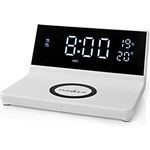 Nedis Wecker Kabelloses Ladegreät | Qi Zertifiziert | 5/7.5/10 / 15 W | USB-A Stecker | 2 Alarmzeiten | Snooze-Funktion