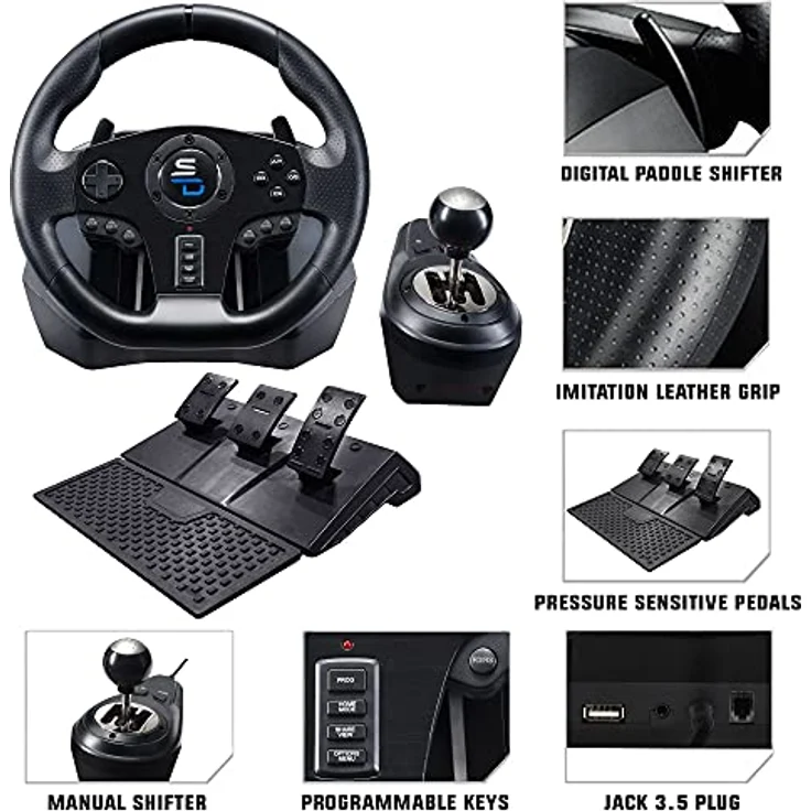 Subsonic- Gs850-X Rennlenkrad mit manuellem Schalthebel, 3 Pedalen, Schaltwippen für Xbox Series X/S, PS4, Xbox One (programmierbar für alle Spiele) – Bild 4