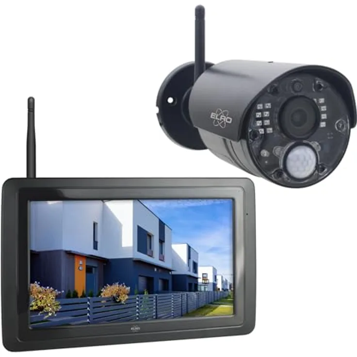 ELRO CZ40RIPS Kabelloses Überwachungssystem, Full-HD 1080p Kamera mit Nachtsicht, 7'' Monitor & App, IP65 - Sicherheitssystem in Full-HD Qualität