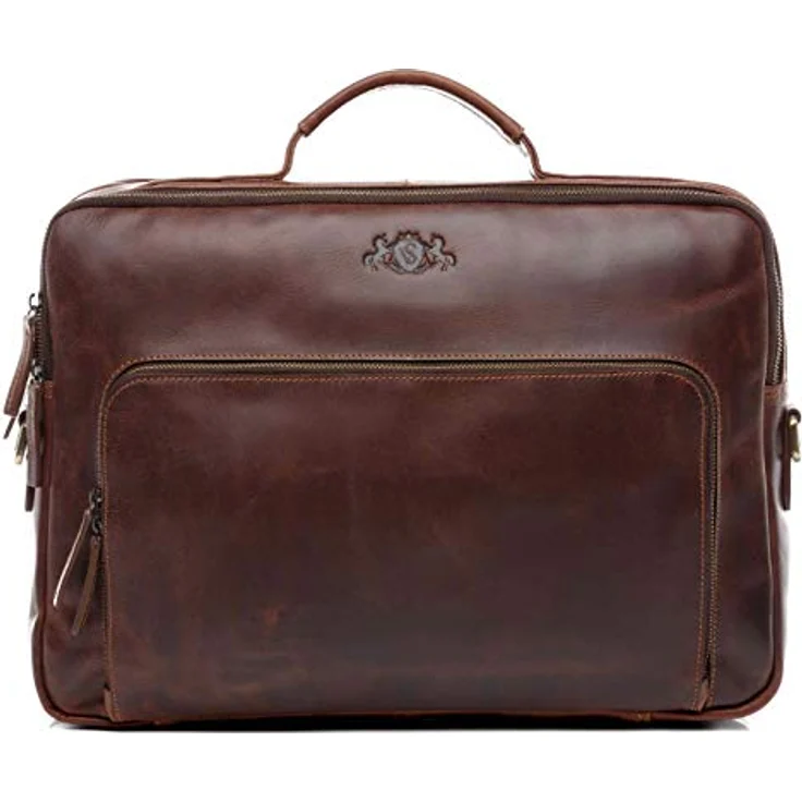 SID & VAIN Laptoptasche Simon aus Premium Leder I Business-Tasche XL groß für Herren und Damen 15 Zoll extra Laptop-Hülle I Umhängetasche Aktentasche braun handgefertigt – Bild 2